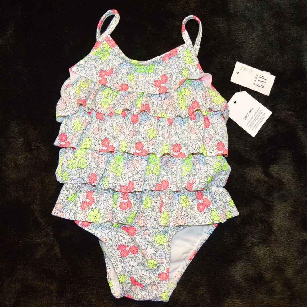 Baby Gap NWT Floral Ruffle Swimsuit 18-24 Months